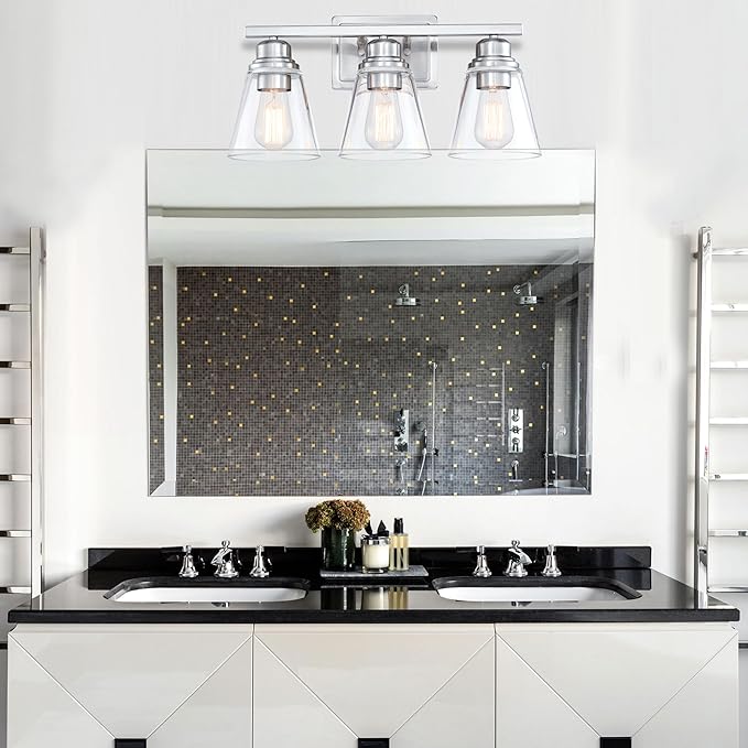 Brushed Nickel 3 Light Vanity Light Set with Hardware - 5 Piece Bathroom Accessories Set