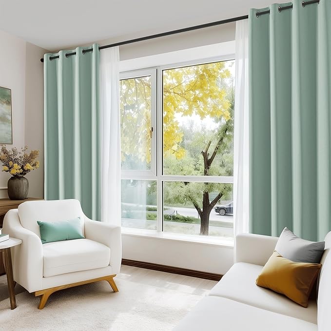 Beauoop 100% Blackout Curtains 96 Inch Long 2 Panels for Bedroom Living Room Seafoam Green Solid Room Darkening Thermal Insulated Soundproof Energy Saving Grommet Top Window Treatment Drapes,52x96