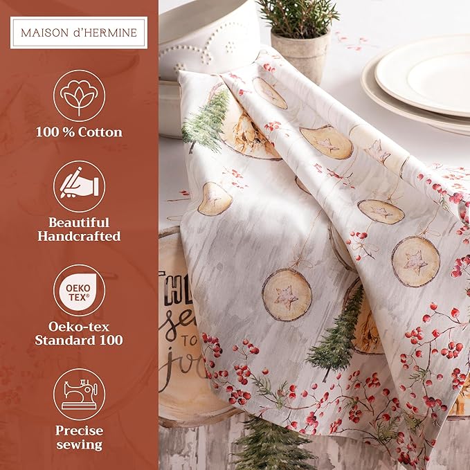 Maison d' Hermine Cloth Napkins Set of 4 100% Cotton Everyday Reusable Square Napkins Cloth Washable, Dinner, Party, Wedding, Restaurant (Mountain Life, 20" x 20")