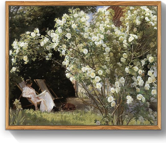 crmotu Vintage Framed Wall Art, Garden Women Canvas Art Prints, Rose Floral Classical Oil Paintings, Green Landscape Rustic Farmhouse Wall Decor Living Room Bedroom Bathroom Aesthetic Pictures 12x16in