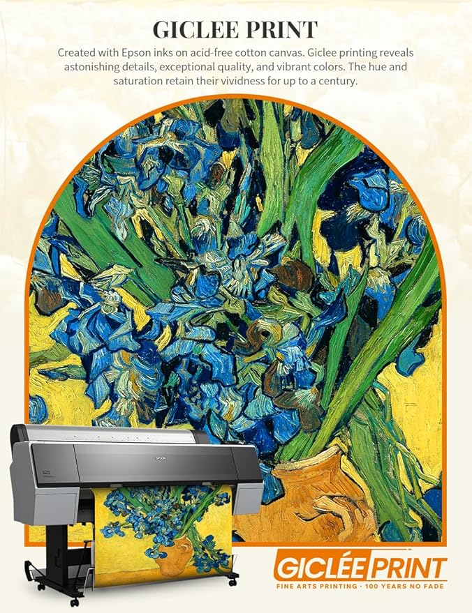 DECORARTS - Irises Vase Flower - Vincent Van Gogh Giclee Prints w/Antique Brown Frame for Wall Decor. Picture Size: 16x20, Total Size w/Frame: 19x23