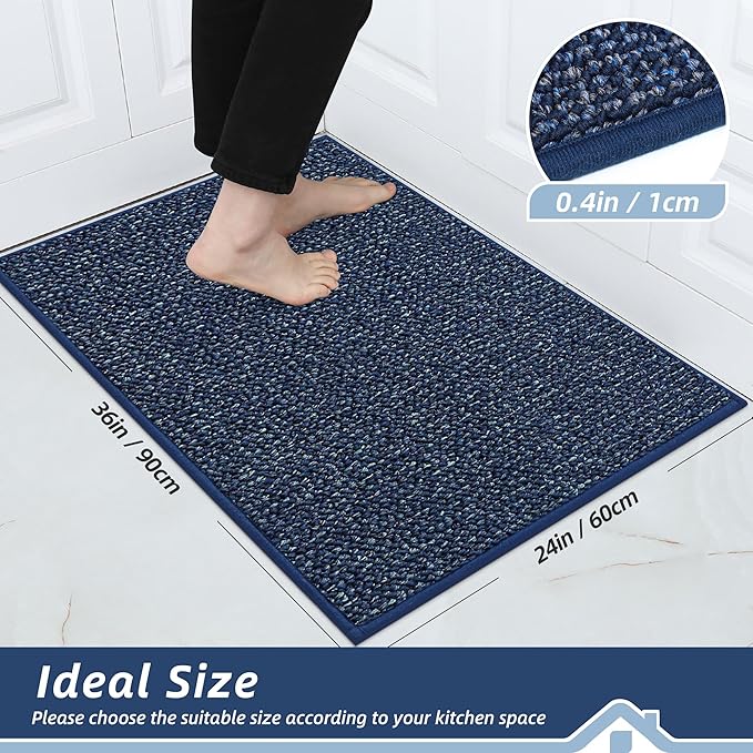 BEQHAUSE Kitchen Rugs 24"x36", Non-Slip Kitchen Mats for Floor, Super Absorbent and Stain Resistant Kitchen Rugs, Machine Washable Rugs for Kitchen, Hallway, Laundry & Sink, Blue