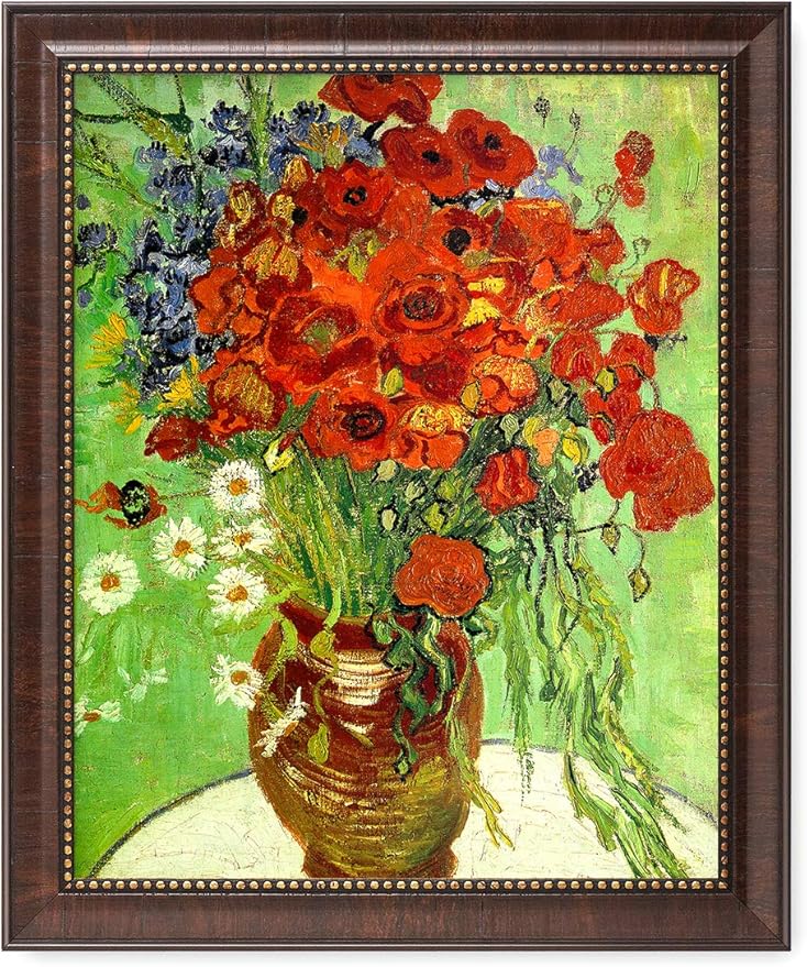 DECORARTS - Red Poppies and Daisies - Vincent Van Gogh Giclee Prints w/Antique Brown Frame for Wall Decor. Picture Size: 16x20, Total Size w/Frame: 19x23