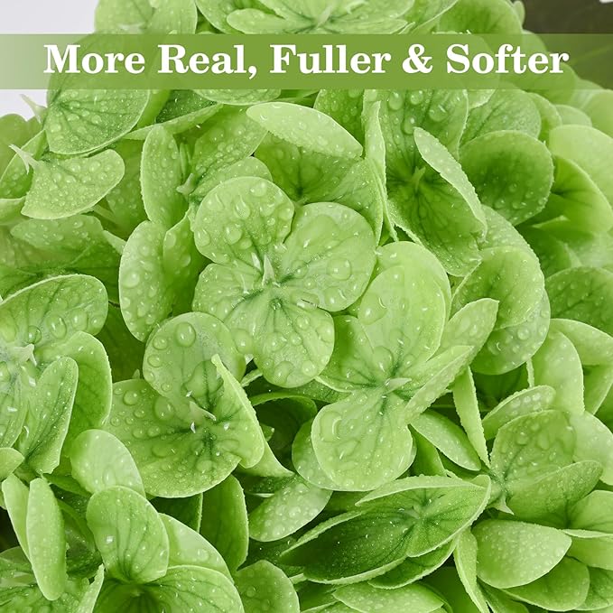 Artflower 4Pcs Real Touch Hydrangea Artificial Flowers, 22.5'' Green Full Latex Faux Hydrangea Flowers for Home Floral Arrangements Wedding Bouquets Kitchen Table Centerpiece Decorations