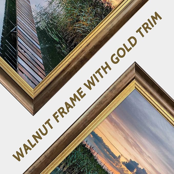 Lake Landscape Canvas Wall Art: Framed Country Scenery Painting Large Calming Rural View Artwork Relaxing Stunning Sunset Skyline Prints Casual Long Pier Picture for Office Living Room