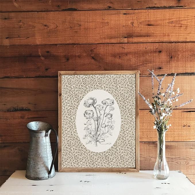 uniro Neutral Vintage Floral Wall Art Prints, Bedroom Nursery Wall Painting Canvas Prints Cottage Oil Painting, Neutral Botanical Wall Decor, Vintage Art Pictures for Bathroom Nursery Room Decor Farmhouse Wall Decor( 8" x 10"-UNFRAMED)