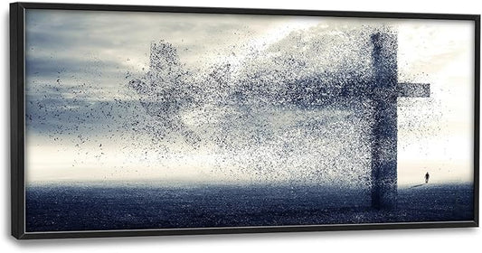 Flintis Large Cross Dove Wall Art Christian Cross Pictures Wall Decor Abstract Religion Canvas Painting Print Artwork Decoration Framed for Living Room Bathroom Master Bedroom Office 60L x 30W