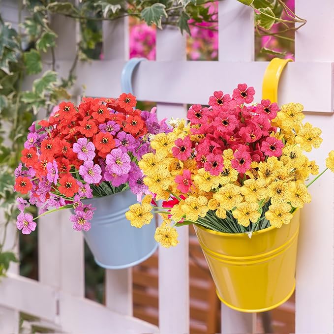 20 Bundles Artificial Flowers for Outdoors Decorations, Fake Flowers Faux Plants Silk Colorful Daisy Flowers Realistic UV Resistant for Garden Patio Porch Box Home Decor