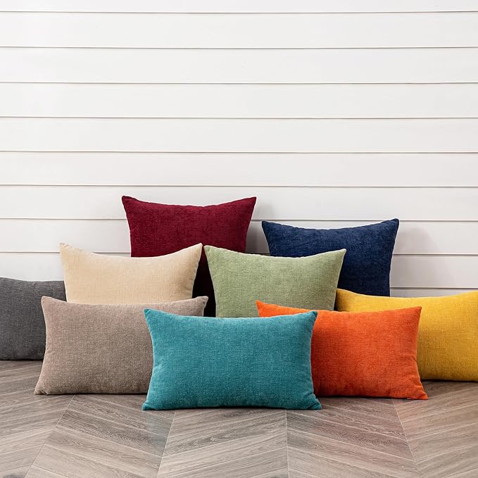 GAWAMAY Decorative Chenille Throw Pillow Covers 24x24 Inch Pack of 2, Soft Square Couch Pillow Cover for Sofa Cushion Living Room Bedroom Solid Dyed Pillowcases Beige 60x60cm (ONLY Covers)