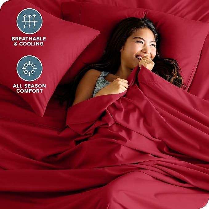 Bare Home Twin XL Sheet Set - College Dorm Size - Luxury 1800 Ultra-Soft Microfiber Twin Extra Long Bed Sheets - Deep Pockets - Easy Fit - Extra Soft - 3 Piece Set - Bed Sheets (Twin XL, Red)