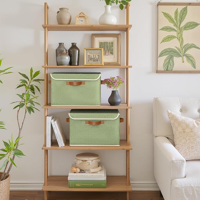 GRANNY SAYS Fabric Storage Bins with Lids, Decorative Storage Boxes, Keepsake Memory box, Shelf Baskets for Closet, Green, Large, 2-Pack