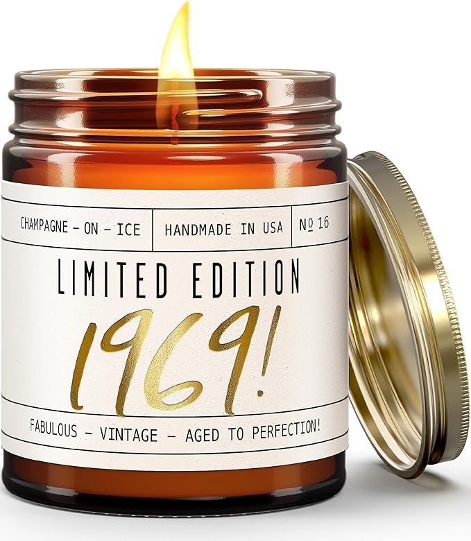56th Birthday Gifts for Women - 'Limited Edition 1969' Soy Candle, w/Champagne on Ice I 56 Birthday Gifts for Women I 56th Gift for Her Ideas I 9oz Reusable Jar, 50Hr Burn, Made in USA