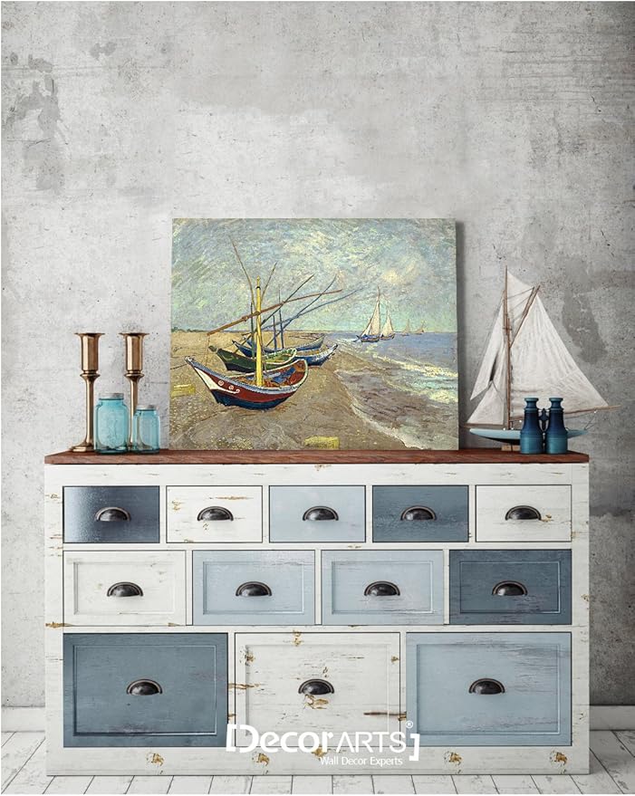 DECORARTS - Boats At Saintes Maire, Vincent Van Gogh Art Reproduction. Giclee Canvas Prints Wall Art for Home Decor 20x16