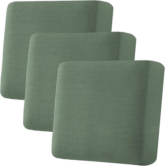 H.VERSAILTEX Super Stretch Individual Seat Cushion Covers - Sofa & Couch Cushion Slipcover Sets - Thick Jacquard Textured Twill Fabric (3 Piece XL Sofa Cushion Covers, Loden Frost)
