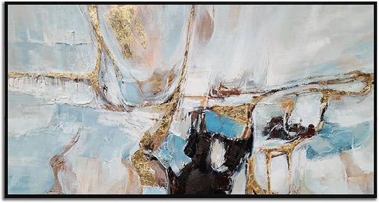 Yihui Arts Abstract Canvas Wall Art, Hand Painting Modern Oil Painting with Gold Foil for Living Room Bedroom Office Decor