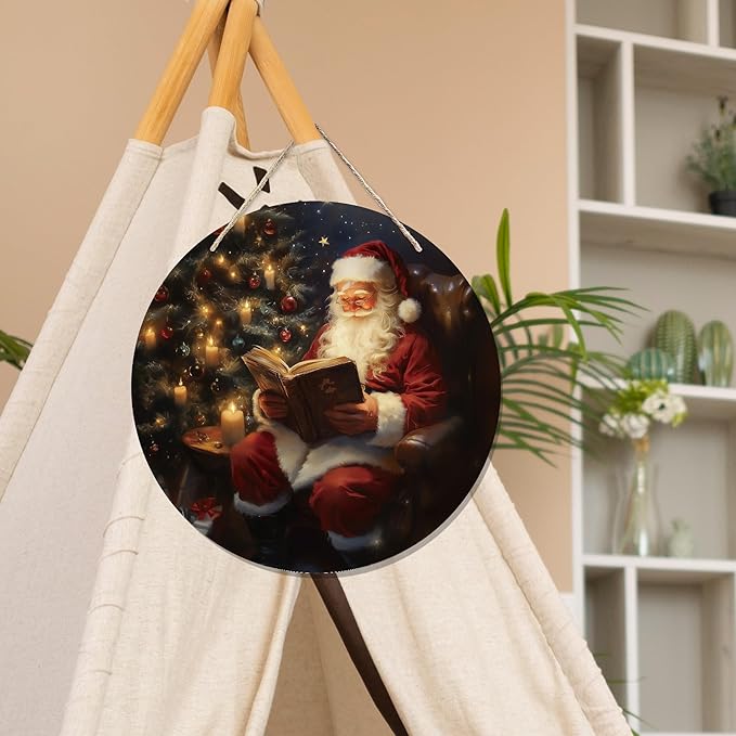 CGBHW Christmas Santa Wooden Sign, Rustic Xmas Santa Bookish Hanging Sign Wall Decor for Library Reading Nook Corner Room Home, xxx Door Decor 12 x 6 Inch