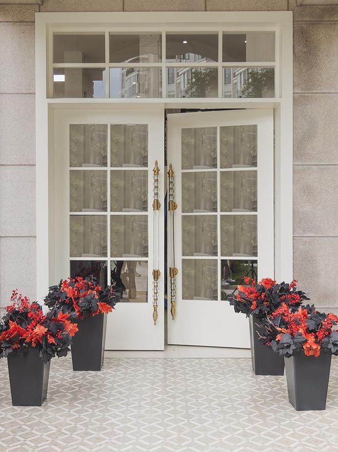 16pcs Fake Plants Outdoor, Halloween Maple Leaves Branch, Autumn Artificial Plants with Black Maple Leaves, Faux Leaves Spray for Halloween Thanksgiving Home Deocr