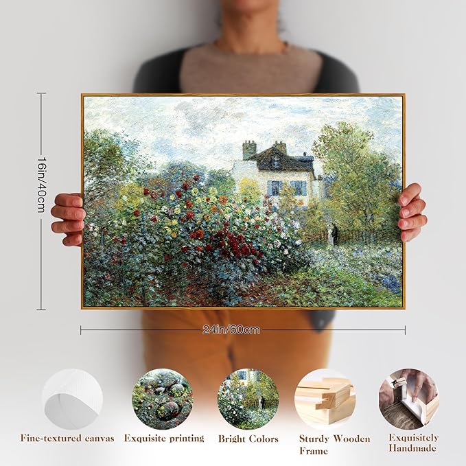 crmotu Framed Canvas Wall Art, Rustic Farmhouse Landscape Art Prints, Cottage Floral Garden Vintage Pictures, Retro Horizontal Wall Paintings for Living Room Bedroom Bathroom Office Gallery 16x24in