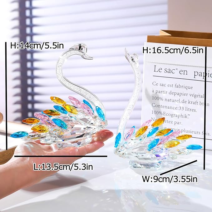Ornalrist Set of 2 Crystal Colorful Swans Wedding Anniversary Romantic Gifts for Women, Parents - Mother's Day, Birthday Presents for Mom, Couple Swan Figurines Collectibles Home Decor
