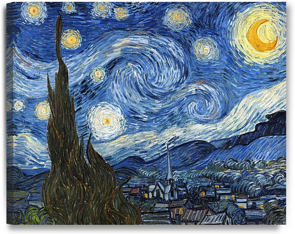 DECORARTS - Starry Night - Vincent Van Gogh Giclee Prints w/Antique Brown Frame for Wall Decor. Picture Size: 20x16, Total Size w/Frame: 23x19
