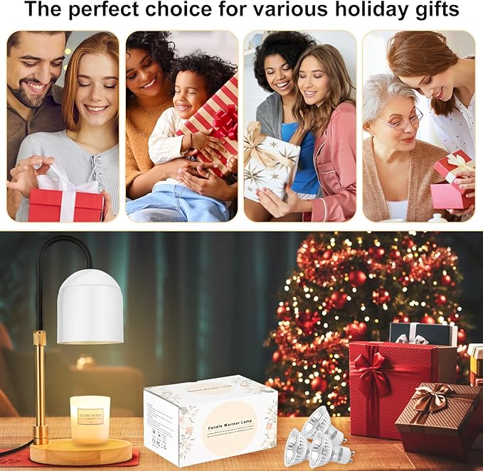 Candle Warmer Lamp with Timer & Dimmer, Adjustable Height Electric Candle Warmer with 3 Bulbs,Compatible with All Size Scented Candles, Wax Melt Warmer for Bedroom,Home Decor House Warming Gifts