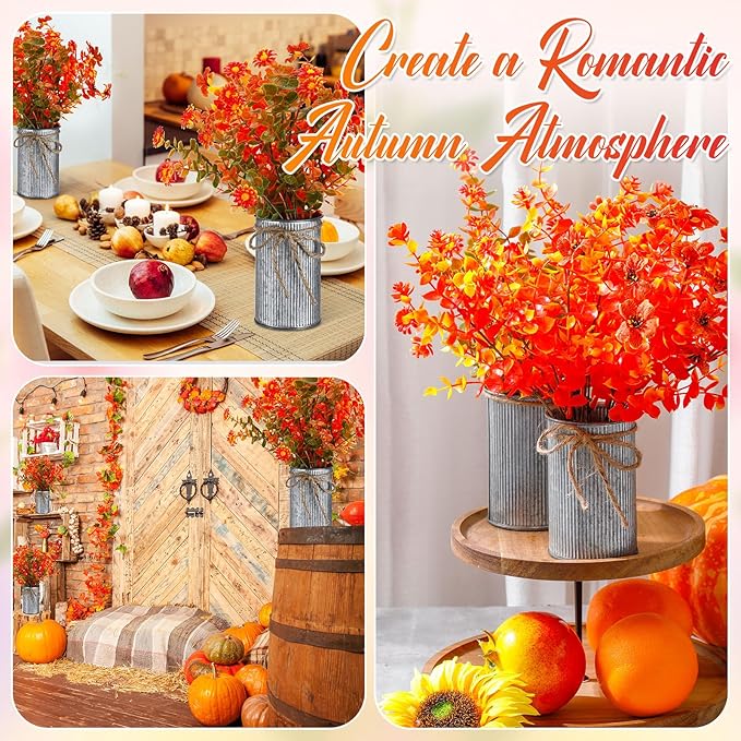 Zeyune 3 Sets Fall Thanksgiving Table Centerpiece Decoration Harvest Artificial Flower Stems Faux Fall Arrangement with Metal Pot for Autumn Rustic Farmhouse Home Kitchen Dining Indoor Decoration