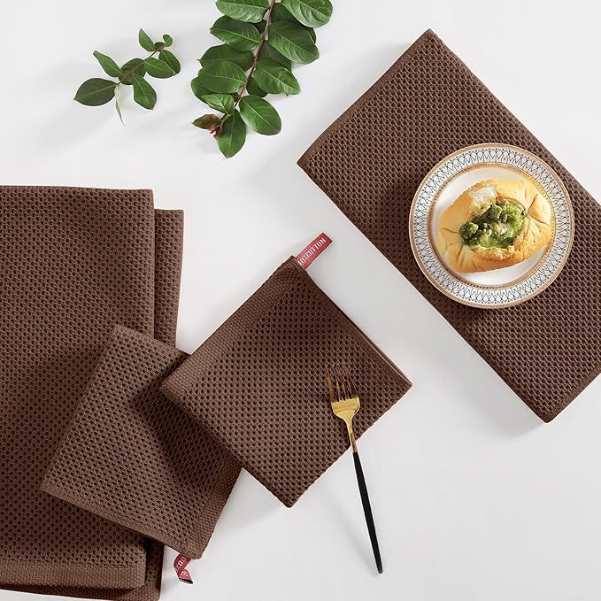 Homaxy 100% Cotton Kitchen Towels and Dishcloths Set, 12 x 12 Inches and 13 x 28 Inches, Set of 12 Bulk Kitchen Towels Set, Ultra Soft Absorbent Dish Cloths for Washing Dishes, Coffee