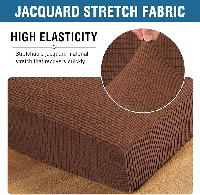 H.VERSAILTEX Super Stretch Individual Seat Cushion Covers Sofa Covers Couch Cushion Covers Slipcover Sets Thick Jacquard Textured Twill Fabric (2 Piece Medium Sofa Cushion Covers, Caramel)