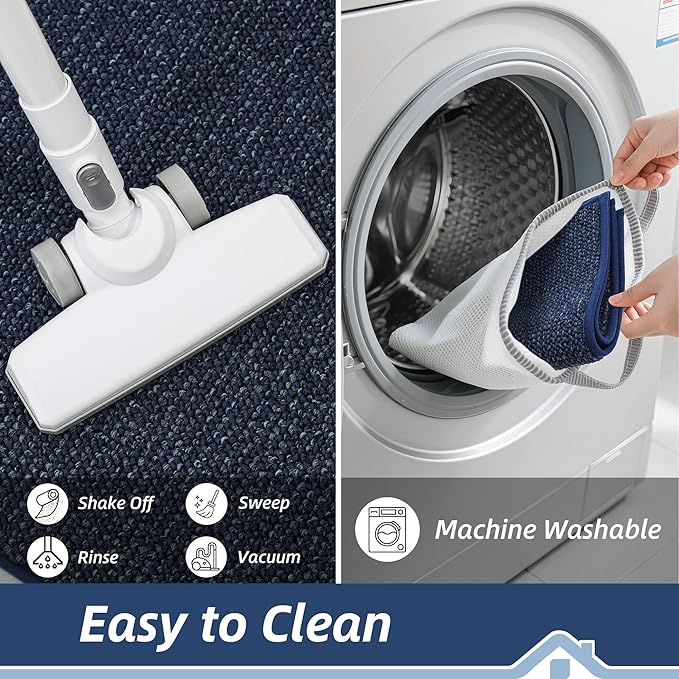 BEQHAUSE Kitchen Rugs 24"x36", Non-Slip Kitchen Mats for Floor, Super Absorbent and Stain Resistant Kitchen Rugs, Machine Washable Rugs for Kitchen, Hallway, Laundry & Sink, Blue