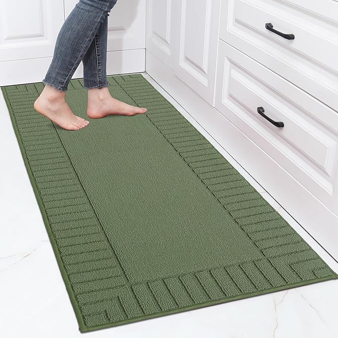 BEQHAUSE-Kitchen-Rugs-Non Slip-Kitchen-Mats-for-Floor Machine Washable Kitchen Rugs Absorbent Kitchen Carpet with TPR Non Skid Backing,Green, 24”x60”