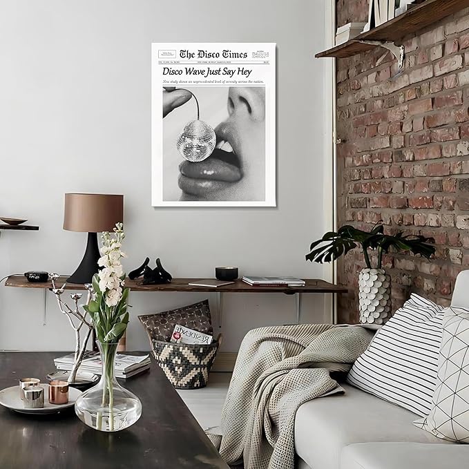 Trendy Disco NewsPaper Wall Art Prints Canvas Wall Art Prints Cherry Disco Ball Headline Poster Black and White Posters Funky Aesthetic Canvas Prints Magazine Art Dorm Living Room Home Décor 8x10in