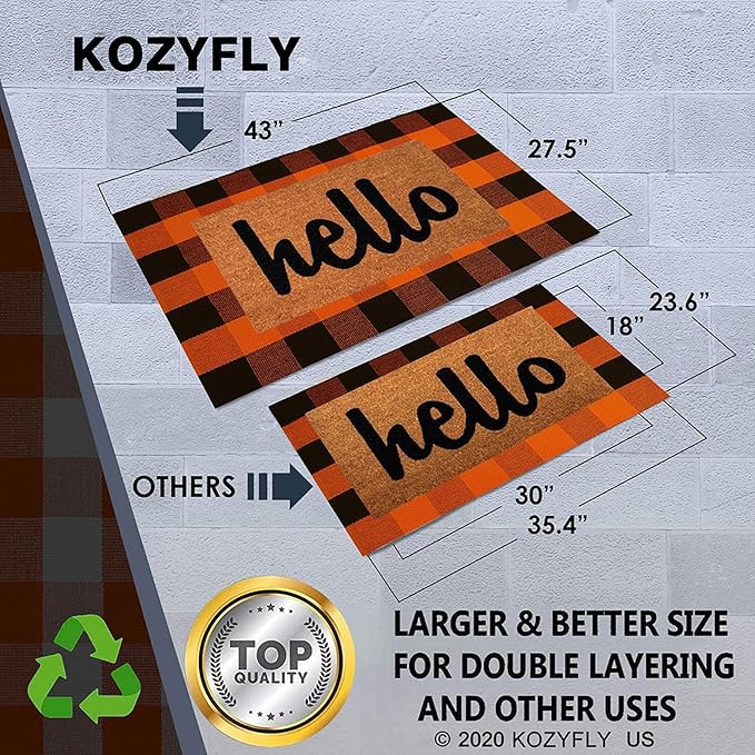 KOZYFLY Buffalo Plaid Rug 27.5x43 Inches Orange and Black Checke Rug Halloween Fall Door Mat Cotton Washable Area Rugs Door Mat Outdoor Entrance for Front Porch Entryway Fall Farmhouse
