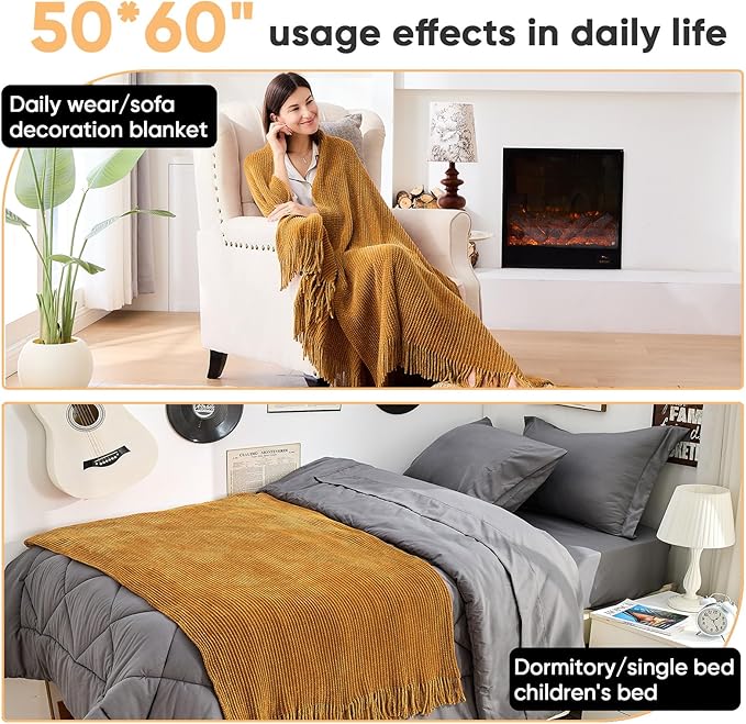 inhand Knitted Brown Throw Blanket for Couch Bed,Fall Home Decorative Soft Chunky Chenille Woven Blankets with Tassels,Lightweight Cozy Boho Farmhouse Warm Winter Gifts for Women,50"x60",Extra Thick