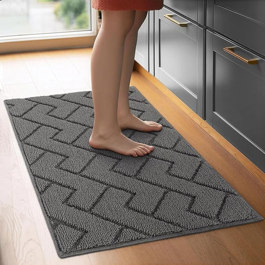 hicorfe Kitchen Rugs and Mats Sets,Super Absorbent Polypropylene Non-Slip Rug,Soft Comfort Floor Mat,Washable for Kitchen,Hallway,Office,Sink,Laundry(24" x 35",Grey)