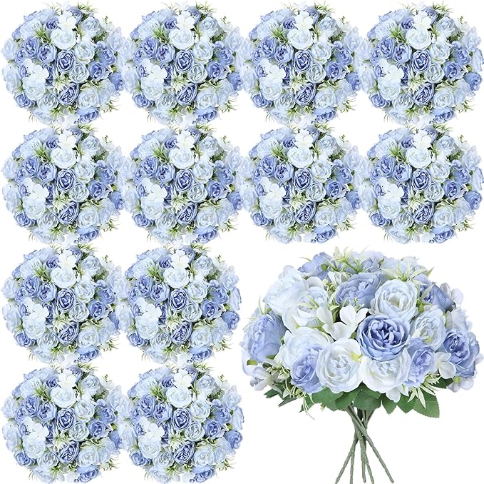 Geosar 16 Bundles Artificial Peonies Flowers Fake Silk Peony Bouquet Faux Peonies Flowers Bulk for Decoration Vase Florals Arrangements Wedding Party Table (Gradient Blue)