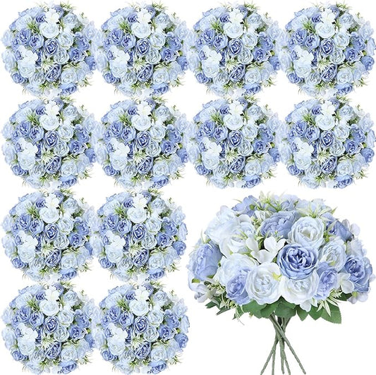Geosar 16 Bundles Artificial Peonies Flowers Fake Silk Peony Bouquet Faux Peonies Flowers Bulk for Decoration Vase Florals Arrangements Wedding Party Table (Gradient Blue)