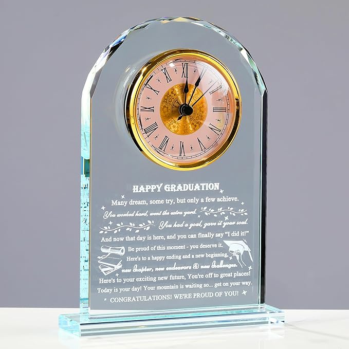 Qianwei Graduation Gifts for Her Him - Crystal Clock Class of 2025 Gifts Present Women Men College Middle High School Congrats Grad Graduate Present Keepsake for Masters Degree Phd Senior Student