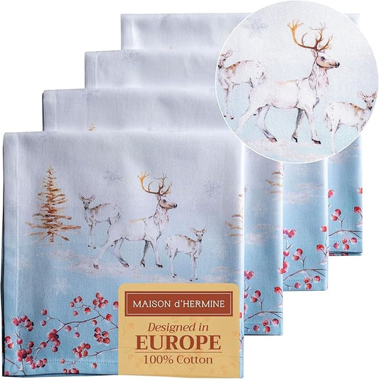 Maison d' Hermine Cloth Napkins Set of 4 100% Cotton Everyday Reusable Square Napkins Cloth Washable, Dinner, Party, Wedding, Restaurant (Fairytale Forest, 20" x 20")