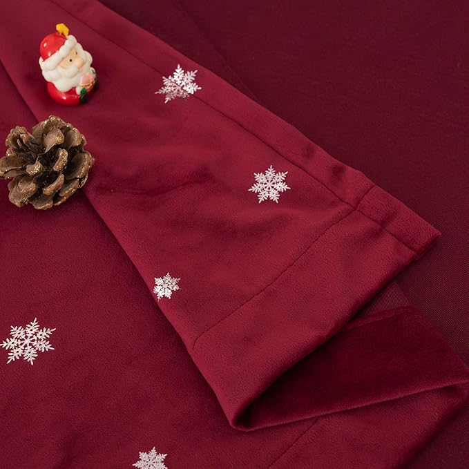 BGment Christmas Red Velvet Curtains 102 Inches Long, Thick Thermal Blackout Snow Silver Printed Decorative Curtains with Back Tab and Rod Pocket for Living Room, Set of 2 Panels, 52 x 102 Inch