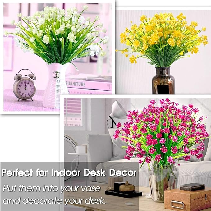 TURNMEON 20 Bundles Artificial Flowers for Outdoors Fake Plants Summer Decor, UV Resistant Artificial Plants Cemetery Fake Flowers Faux Plastic Greenery Shrubs for Home Porch Decor 580 Heads(Magenta)