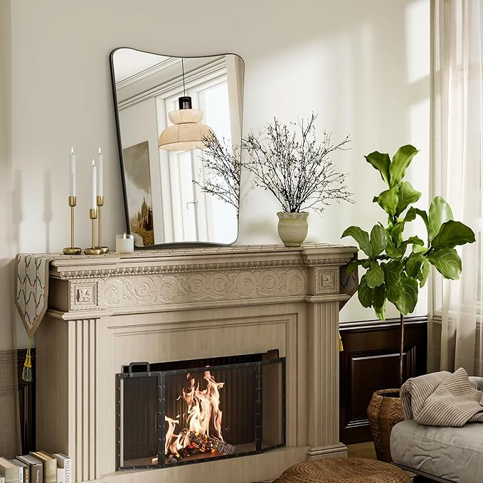 24''x36'' Irregular Wall Mirror, Butterfly-Shaped Irregular Frameless Bathroom Mirror, Curved Artistic Mirrors for Wall, High-Definition Vertical Hanging Decorative Mirror