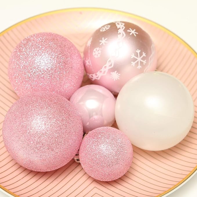 Sea Team 86-Pack Shatterproof Pink Christmas Ball Ornaments Set, Assorted Multi-Sized Hanging Baubles, Xmas Tree Decorations, Seasonal Décor for Holiday Wreath Garland, Hooks Included