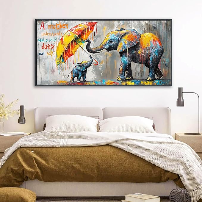 QZQCBLC Bathroom Canvas Wall Art - Abstract Modern Street Art Graffiti Pictures Artwork Inspirational Animal Elephant Painting for Living room Bedroom Children's Room Framed Wall Decor 20x40 IN