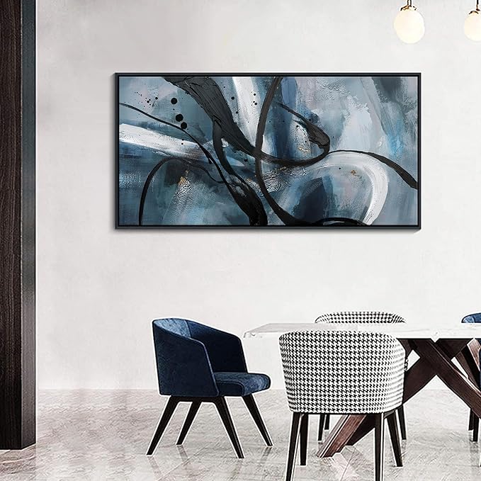 Abstract Wall Art - Black and White Graffiti Decor Modem Minimalist Art Large Canvas Wall Decoration for Living Room Bedroom Office Painting Framed Pictures Artwork Size 24×48Inch