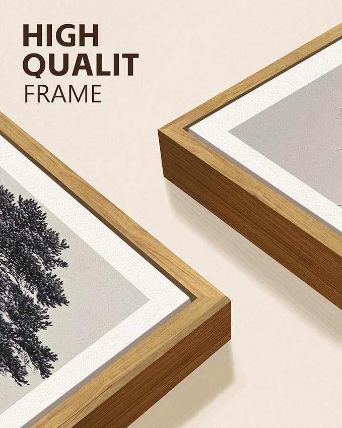 KUVIOKE Vintage Black Gray Forest Wall Art Framed Antique Retro Tree Prints Modern Rustic Artwork Bedroom Living Room Ready to Hang 11x14in (Natural Framed)