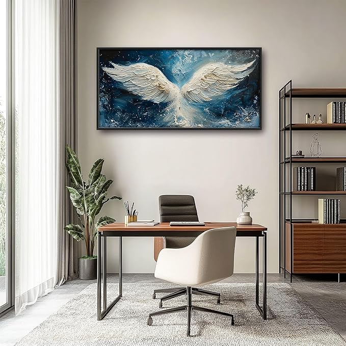 Angel Wings Large Wall Art for Living Room Framed, Angel Wall Decor Pictures, Christian Holy White Wing Canvas Print Painting, Aesthetic Artwork Bedroom Office Home Decor 60"x30"