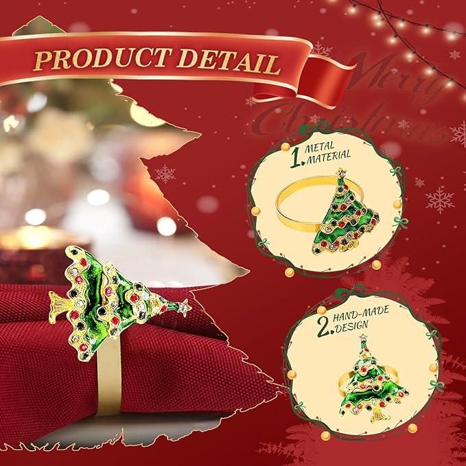 KPOSIYA Set of 12 Christmas Napkin Rings for Dinning Table Setting, Metal Xmas Napkin Ring Holders for Wedding Receptions, Winter, Thanksgiving Holiday Party Dinner Parties