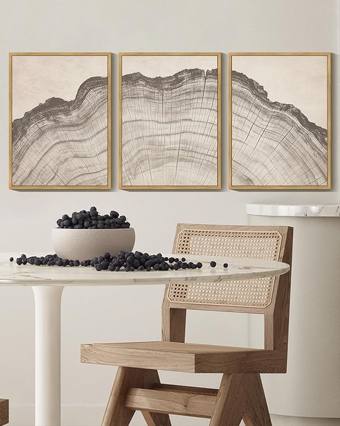 KUVIOKE Boho Vintage Antique Tree Wall Art Framed Neutral Retro Tree Rings Wood Prints Rustic Nature Illustrations Bedroom Living Room 11x14in (Natural Framed)