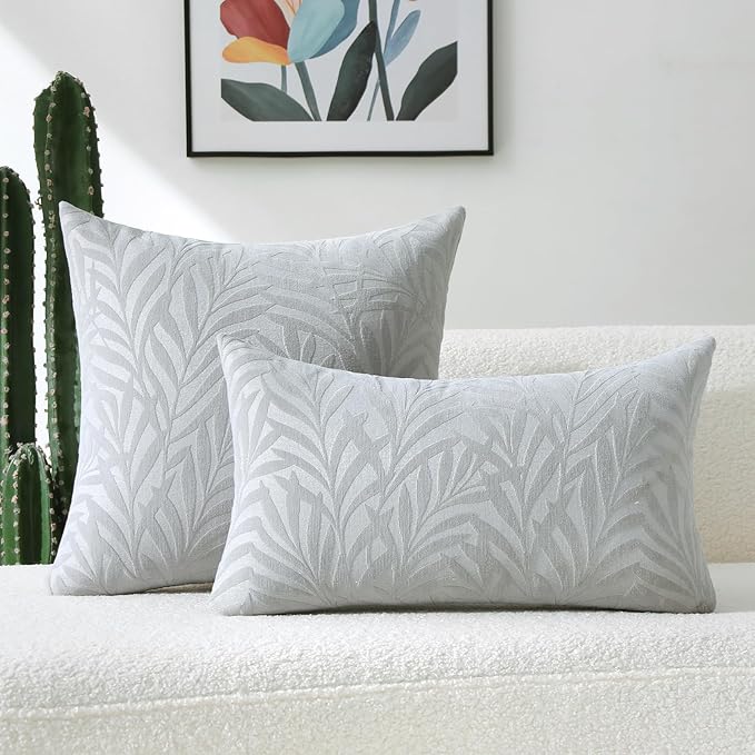 FUTEI Dark Grey Decorative Throw Pillow Covers 22x22 Inch Set of 2,Soft Chenille Phoenix Tail Leaf Textured Cushion Case,Modern Home Decor for Couch Bed Living Room