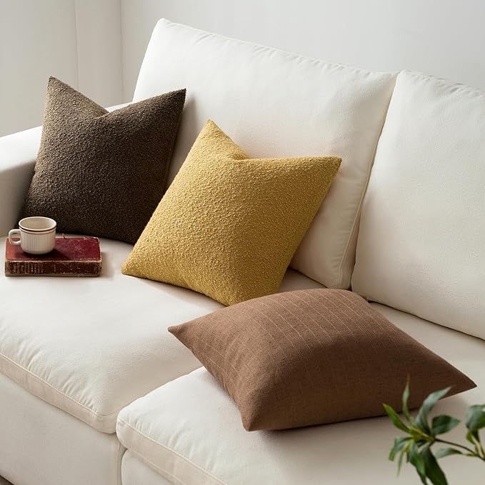 MIULEE 20x20 Inch Decorative Pillow Covers for Couch Bed Set of 2 Textured Boucle Neutral Throw Pillows Gold Accent Solid Cushion Pillowcase Cozy Soft Sofa Livingroom Home Decor